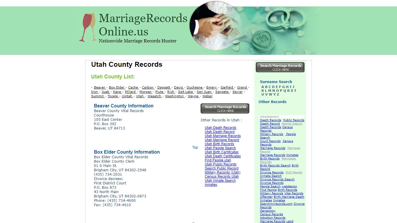 Utah County Records - Marriage Records Online, USA Public Marriage Record